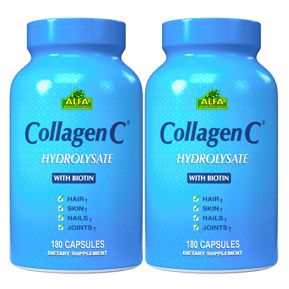 CollagenC by Alfa Vitamins - Anti-Aging Nutritional Supplement for - Skin, Nails & Hair Rejuvenation - Supports Bone & Muscle Health - 180 Capsules - 2 Pack