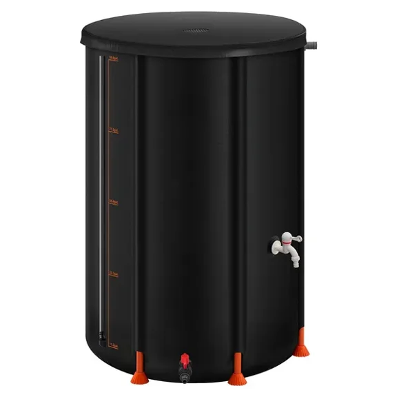 Collapsible 100 Gallon Rain Barrel Portable Water Collection System 1000D PVC Garden Storage Tank with Spigot and Overflow Kit Black