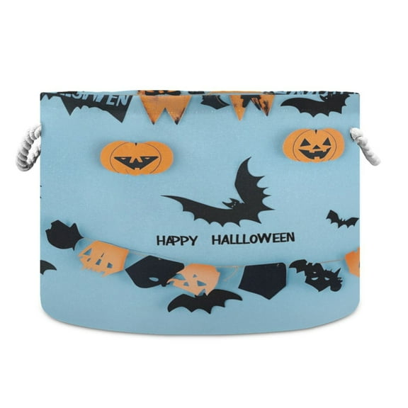 Collapsible 20" Round Storage Basket with Handles Laundry Hamper Open Storage Bins Blue Halloween Party Decorations