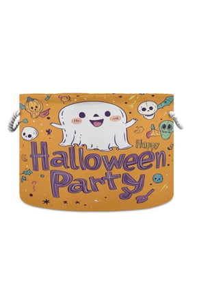 Collapsible 20" Round Storage Basket with Handles Laundry Hamper Open Storage Bins Cartoon Halloween Characters