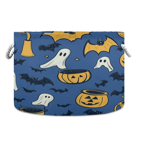 Collapsible 20" Round Storage Basket with Handles Laundry Hamper Open Storage Bins Cartoon Halloween Pattern