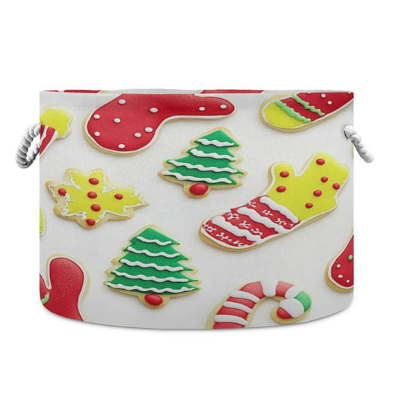 Collapsible 20" Round Storage Basket with Handles Laundry Hamper Open Storage Bins Christmas Cookies