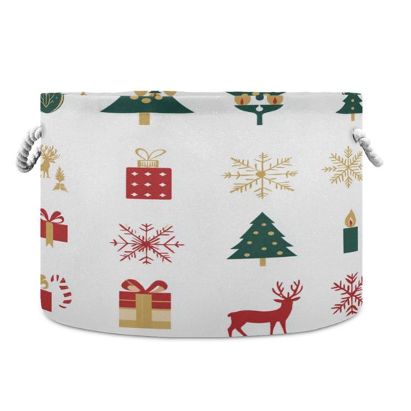 Collapsible 20" Round Storage Basket with Handles Laundry Hamper Open Storage Bins Christmas Icon Set