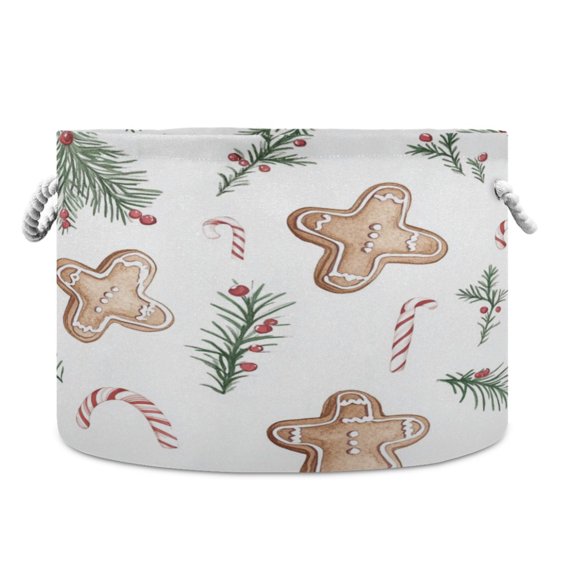 Collapsible 20" Round Storage Basket with Handles Laundry Hamper Open Storage Bins Christmas Tree Branches and Cookie