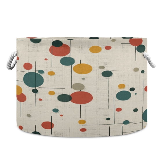 Collapsible 20" Round Storage Basket with Handles Laundry Hamper Open Storage Bins Colorful Dots and Lines