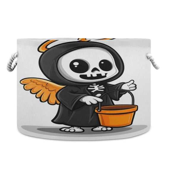 Collapsible 20" Round Storage Basket with Handles Laundry Hamper Open Storage Bins Cute Cartoon Skeleton