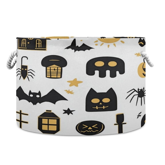 Collapsible 20" Round Storage Basket with Handles Laundry Hamper Open Storage Bins Cute Halloween Icon