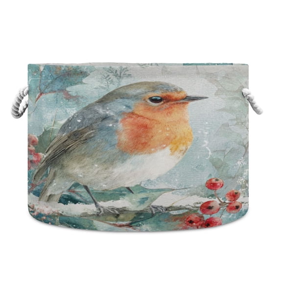 Collapsible 20" Round Storage Basket with Handles Laundry Hamper Open Storage Bins Elegant Little Robin