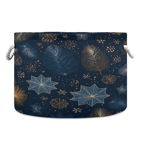 Collapsible 20" Round Storage Basket with Handles Laundry Hamper Open Storage Bins Golden Pine Needles