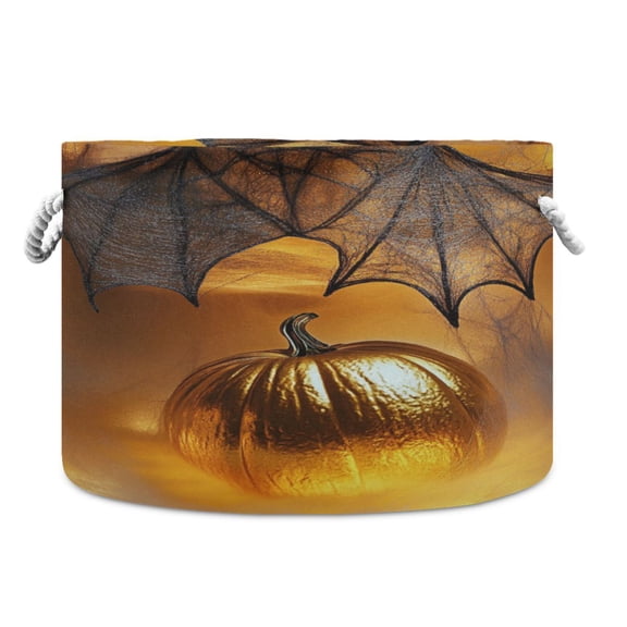 Collapsible 20" Round Storage Basket with Handles Laundry Hamper Open Storage Bins Golden Pumpkin