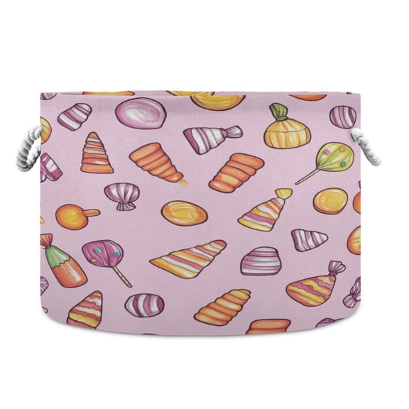 Collapsible 20" Round Storage Basket with Handles Laundry Hamper Open Storage Bins Halloween Candy Icon