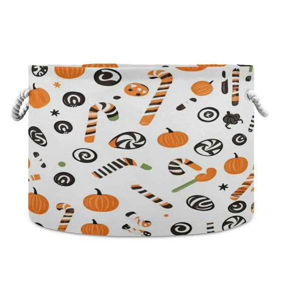 Collapsible 20" Round Storage Basket with Handles Laundry Hamper Open Storage Bins Halloween Cute Candy