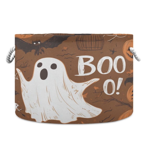 Collapsible 20" Round Storage Basket with Handles Laundry Hamper Open Storage Bins Halloween Ghost Partten