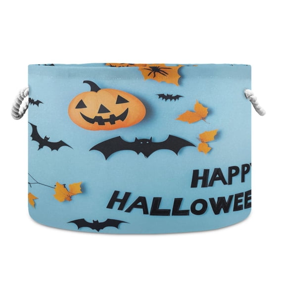 Collapsible 20" Round Storage Basket with Handles Laundry Hamper Open Storage Bins Halloween Party Decorations