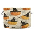 thumbnail image 1 of Collapsible 20" Round Storage Basket with Handles Laundry Hamper Open Storage Bins Halloween Pumpkins and Spider Webs, 1 of 6