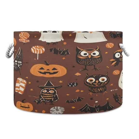 Collapsible 20" Round Storage Basket with Handles Laundry Hamper Open Storage Bins Halloween-themed Cartoonish Characters