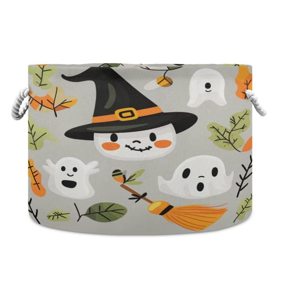 Collapsible 20" Round Storage Basket with Handles Laundry Hamper Open Storage Bins Halloween-themed Vector Elements