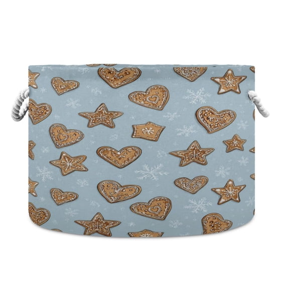 Collapsible 20" Round Storage Basket with Handles Laundry Hamper Open Storage Bins Heart-shaped Star Cookies