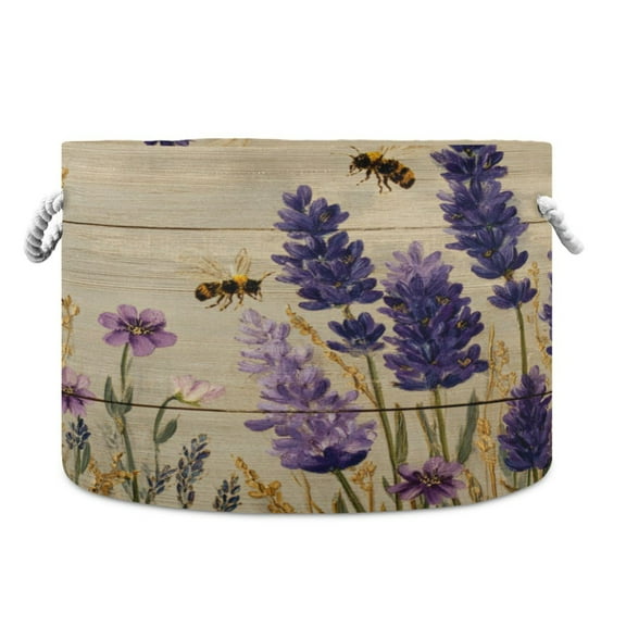 Collapsible 20" Round Storage Basket with Handles Laundry Hamper Open Storage Bins Lavender Sea