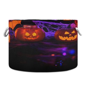 Collapsible 20" Round Storage Basket with Handles Laundry Hamper Open Storage Bins Night Light Effects
