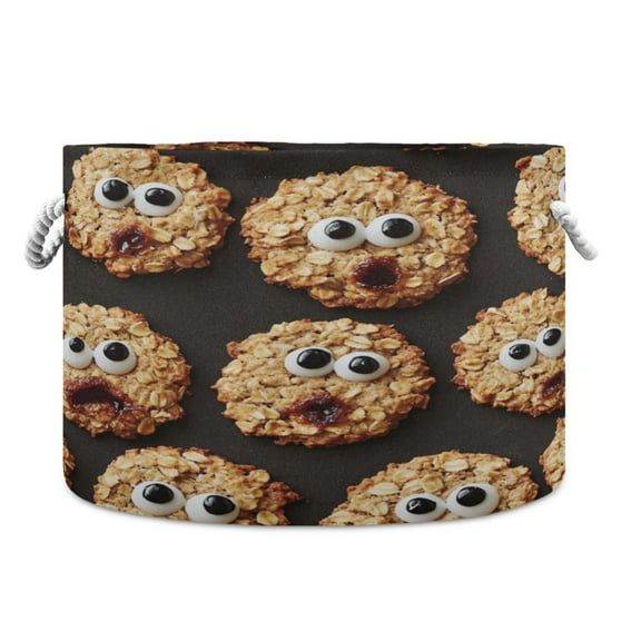 Collapsible 20" Round Storage Basket with Handles Laundry Hamper Open Storage Bins Oatmeal Cookies