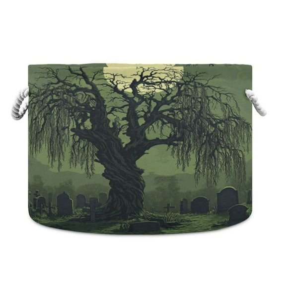 Collapsible 20" Round Storage Basket with Handles Laundry Hamper Open Storage Bins Old Willow Tree