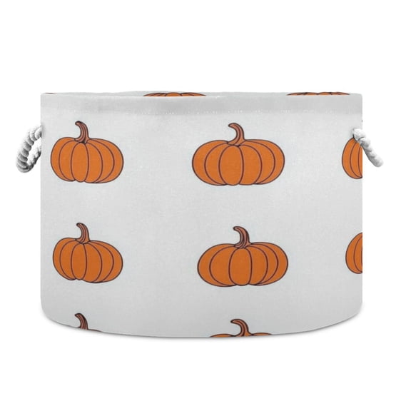 Collapsible 20" Round Storage Basket with Handles Laundry Hamper Open Storage Bins Orange Pumpkin Pattern