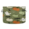 thumbnail image 1 of Collapsible 20" Round Storage Basket with Handles Laundry Hamper Open Storage Bins Pale Green Pumpkins and Ghosts, 1 of 6