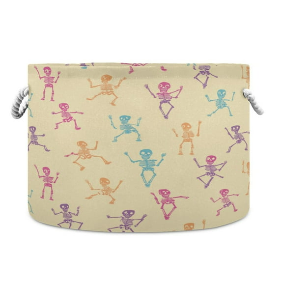 Collapsible 20" Round Storage Basket with Handles Laundry Hamper Open Storage Bins Pastel-colored Skeletons