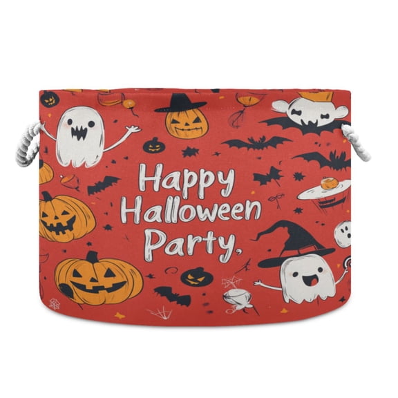 Collapsible 20" Round Storage Basket with Handles Laundry Hamper Open Storage Bins Red Halloween