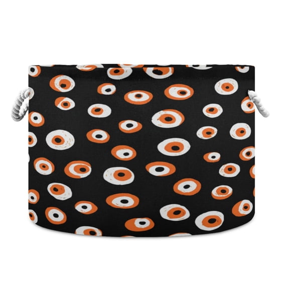 Collapsible 20" Round Storage Basket with Handles Laundry Hamper Open Storage Bins Small Eyeballs Pattern