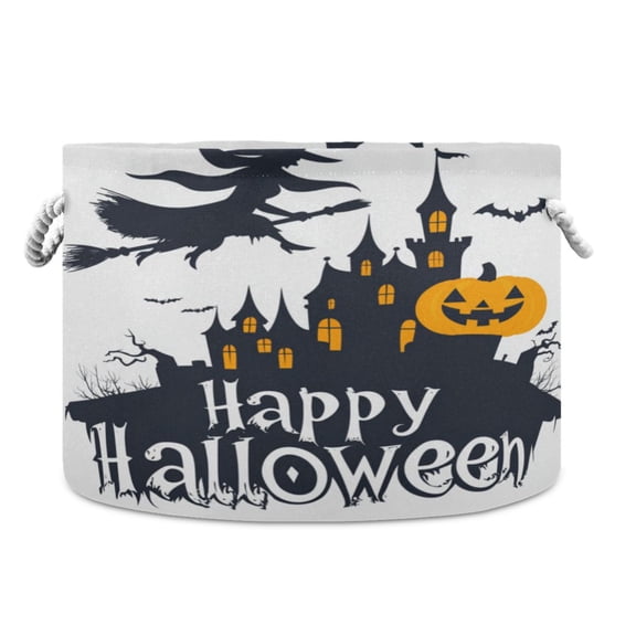 Collapsible 20" Round Storage Basket with Handles Laundry Hamper Open Storage Bins Spooky Halloween