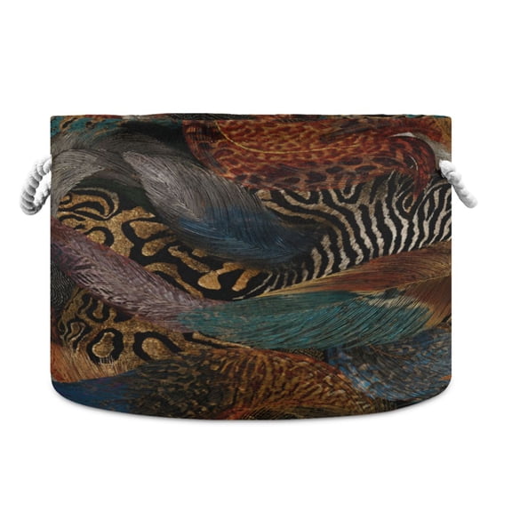 Collapsible 20" Round Storage Basket with Handles Laundry Hamper Open Storage Bins Swirling Leopard and Zebra Pattern