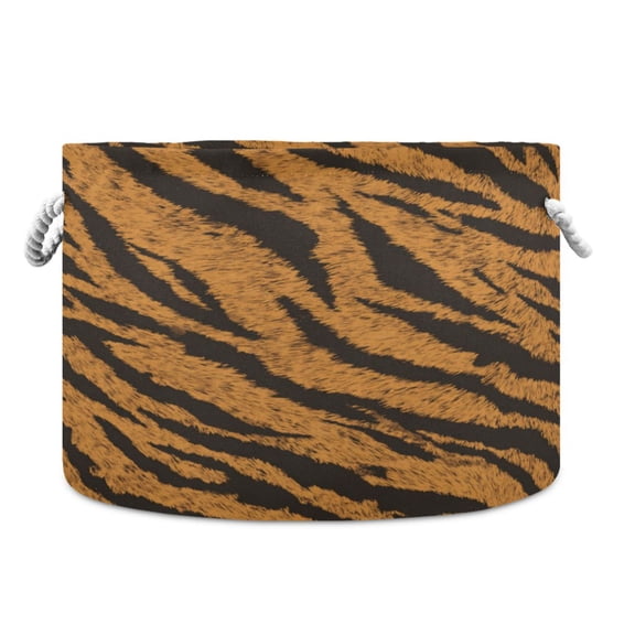 Collapsible 20" Round Storage Basket with Handles Laundry Hamper Open Storage Bins Tiger Stripes Pattern