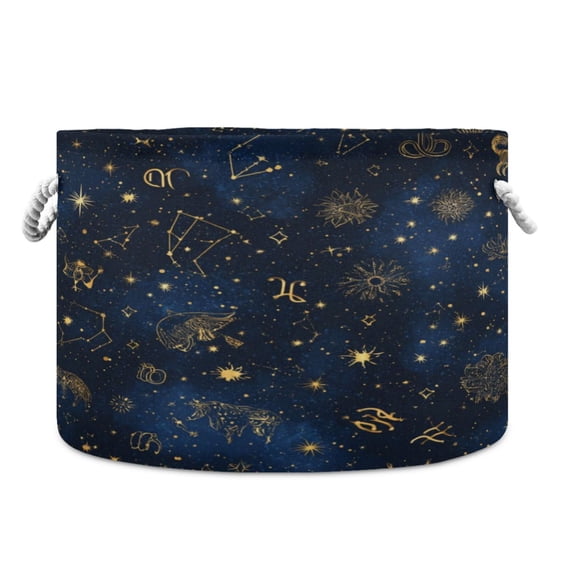 Collapsible 20" Round Storage Basket with Handles Laundry Hamper Open Storage Bins Twinkling Stars and Constellations