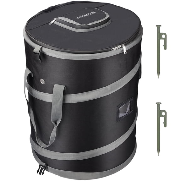 Collapsible 26-Gallon Cylindrical Trash Bin with Removable Divider, Waterproof Polyester Material, Air Vent, and Outdoor Ground Stakes