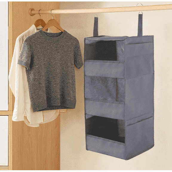 Collapsible 3-Shelf Hanging Closet Organizers in Gray for RV and Home Storage