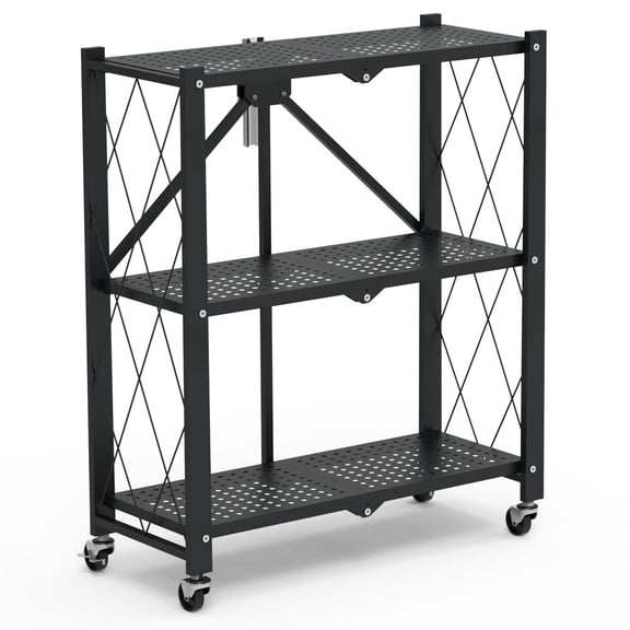 Collapsible 3 Tier Metal Storage Rack Shelf Foldable Garage Storage Organizer