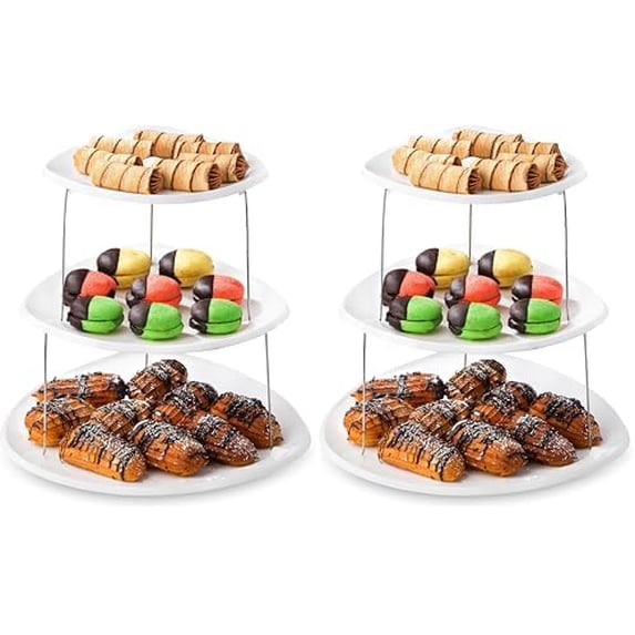 Collapsible 3-Tier Party Tray: Decorative Design Folds for Minimal Storage. an Elegant Serving Tray for Sandwiches, Cake, Sliced Cheese, and Deli Meat. (Pack of 2)
