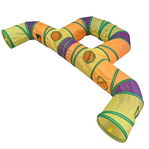 Collapsible 3-Way Cat Tunnels, 63 in / 160 cm Washable Cute Cat Tube Toys with Interactive Playing Balls, H-shaped Felines Outdoor Entertainment Tunnel with 10 Peek Holes