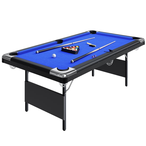 Collapsible 6FT Pool Table for Adults – Portable, Pre-Assembled Billiard Table with Full Accessories – Sturdy Steel Frame, Includes Balls, Cue Sticks, Chalk & Brush
