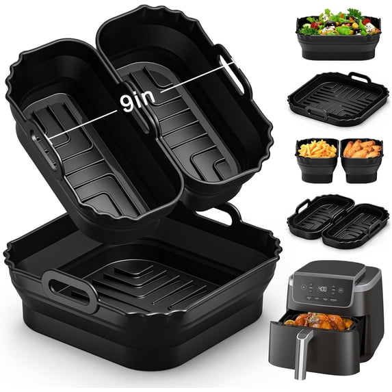 Collapsible 9 Inch Air Fryer Silicone Liners for Ninja AF141 5QT AF181 ...