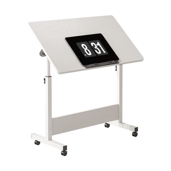 Collapsible Adjustable Height Small Standing Desk with Wheels – Portable Rolling Computer Table – Mobile Seated Stand Workstation for Home Office and Small Spaces – White, 80x40cm