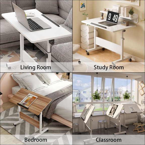 Collapsible Adjustable Standing Desk on Wheels - Mobile Computer Table with Ergonomic Seat Down-Stand Design - Compact, Portable Workstation for Home Office & Small Spaces - Black, 80x40cm