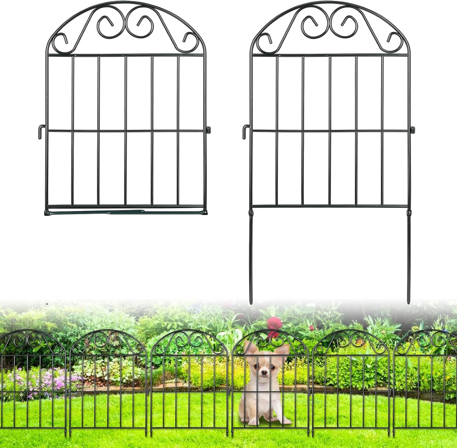 Collapsing Panel Collapsible Arched Garden Fence Panels 24 in H x 24 ft L Black Metal ...