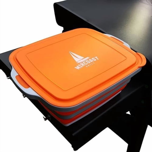 Collapsible BBQ Prep Tub with Lid & Cutting Board 8L Folding Meat Marinating Container Multipurpose Tub for Food Storage, Camping & Grilling Portable Meal Prep Tray for Outdoor Cooking