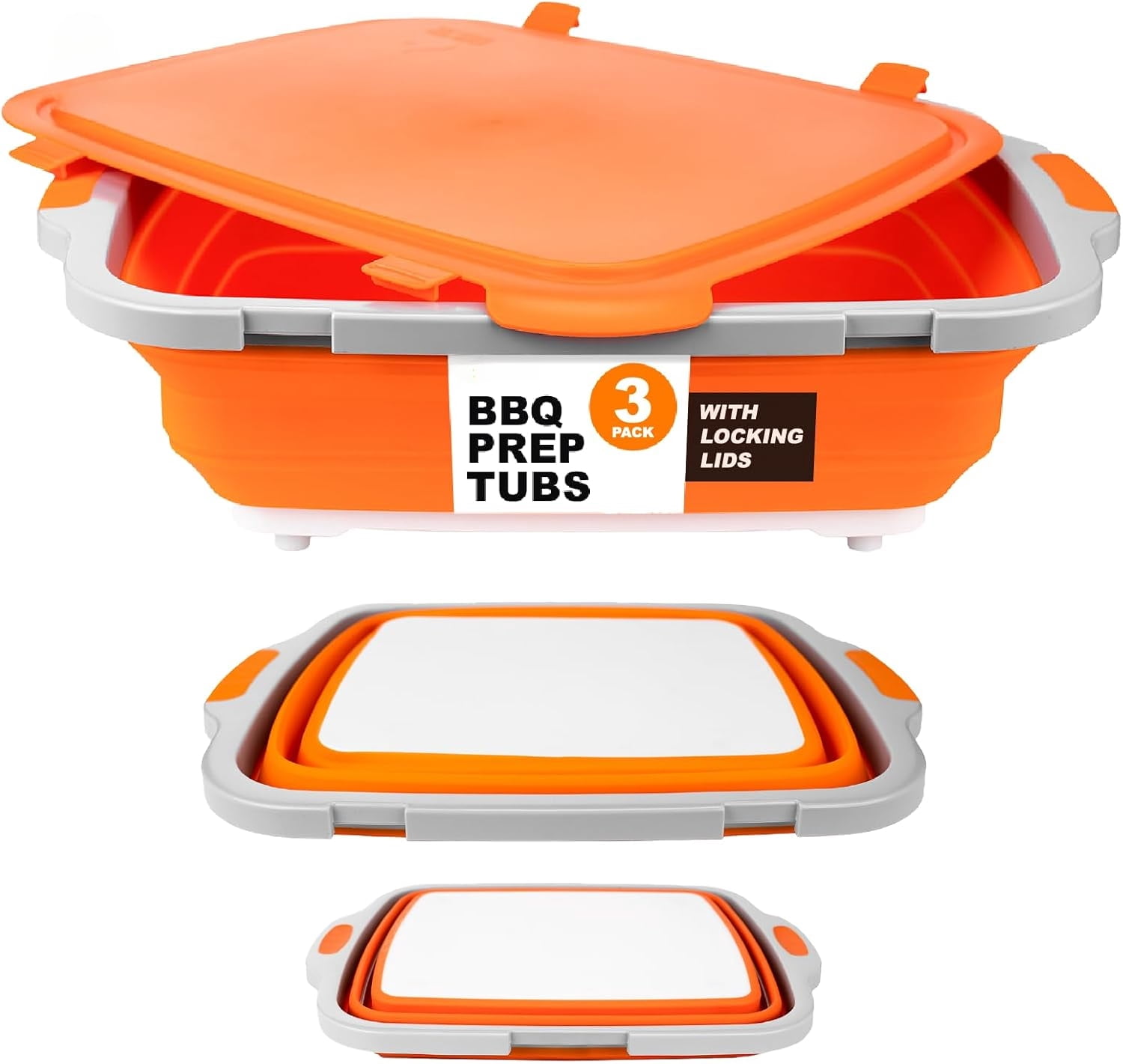 Collapsible BBQ Prep Tubs 3-Piece Set- For Meal Prep Marinating Food ...