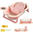 Collapsible Baby Bath Tub with Cushion & Thermometer Portable Travel