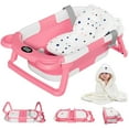 thumbnail image 1 of Collapsible Baby Bathtub for Newborn with Thermometer & 1 Hooded Towel & 1 Soft Floating Cushion,Portable Travel Bathtub with Drain Hole, Durable Foldable Baby Tubs for Infants to Toddler, 1 of 31