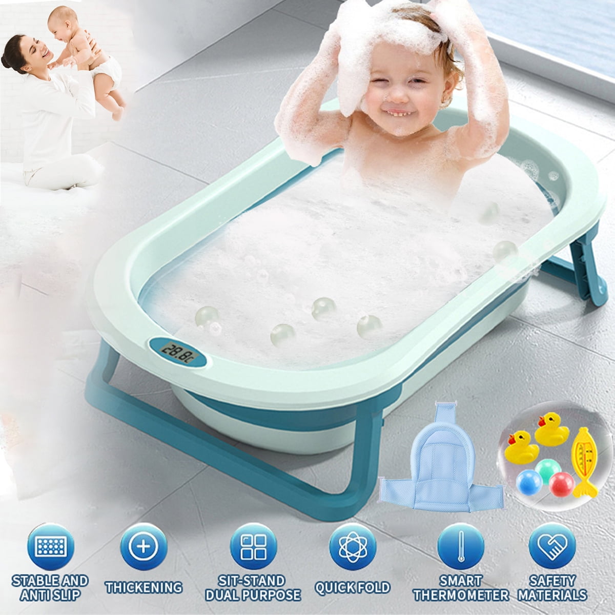 Collapsible Baby Bathtub for Infants to Toddler, Anti Slip Skid Proof